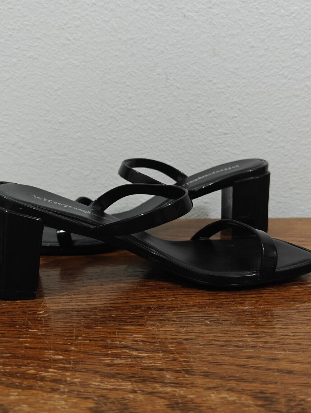 Jeffrey Campbell Block Chunk Heels Size 7 Jamm Black Slides 2 Strappy - Picture 7 of 13
